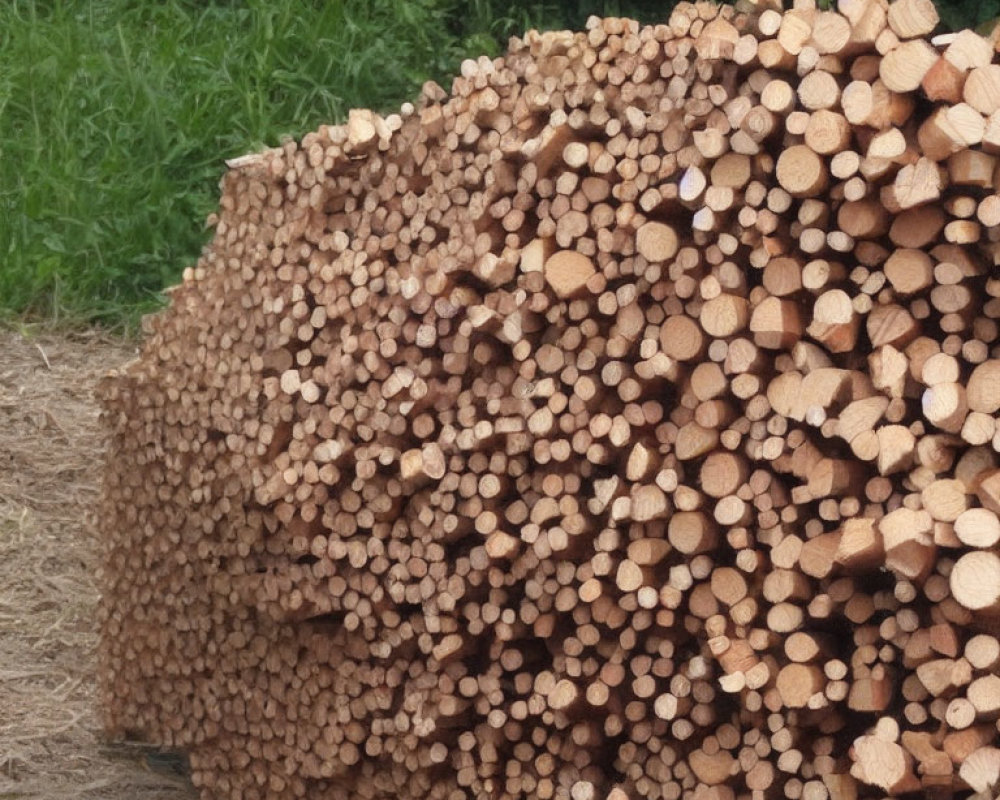 Neatly Arranged Stack of Round Wood Logs Outdoors