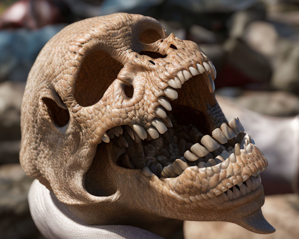 Realistic Dinosaur Skull Model with Sharp Teeth and Textures Displayed