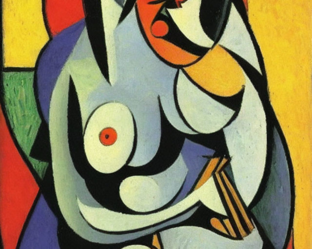 Colorful Cubist artwork of female figure with geometric shapes