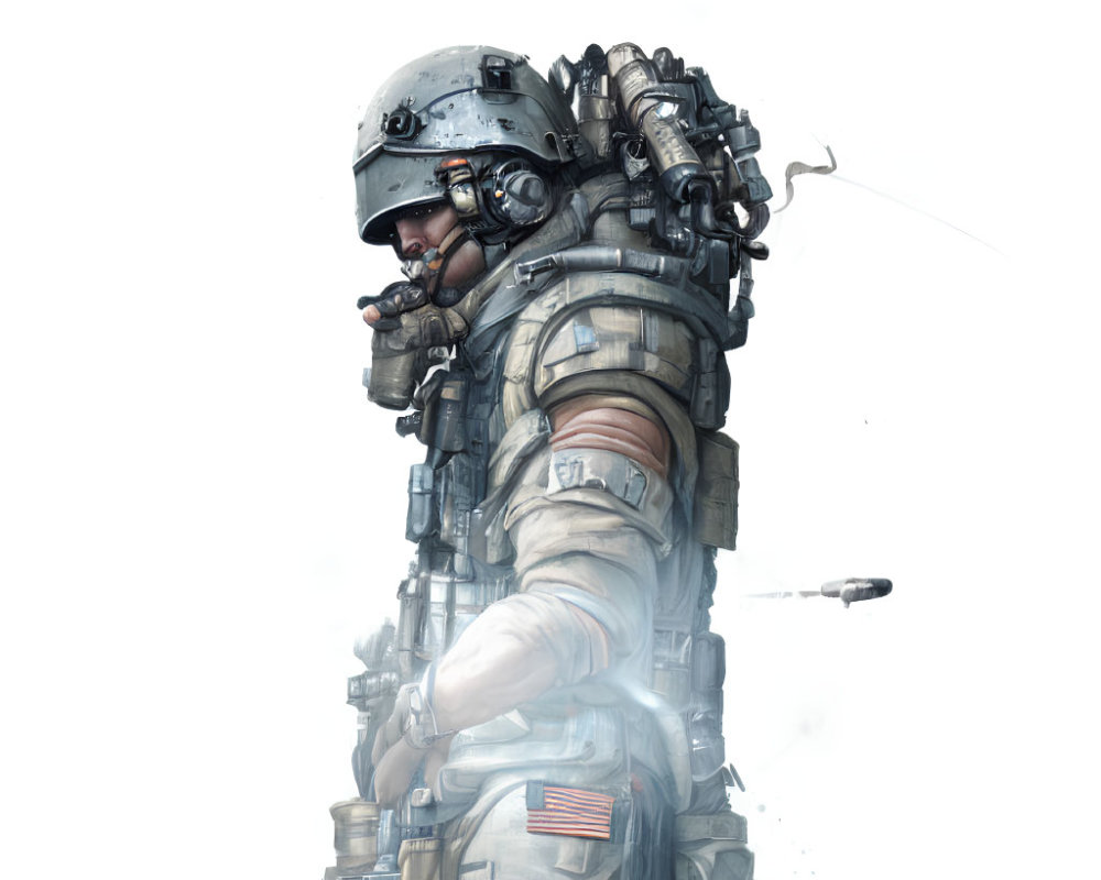 High-Tech Soldier Illustration with Visor Helmet and Tactical Vest