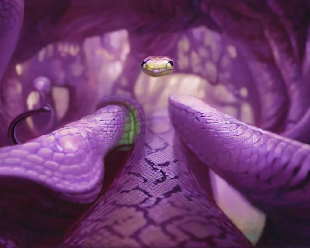 Purple Snake Artwork with Intertwining Bodies and Staring Eyes