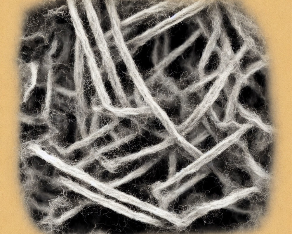 Detailed Close-Up of White Yarn Tangled on Tan Background