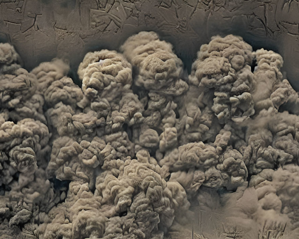 Aerial view of dense ash clouds from volcanic eruption