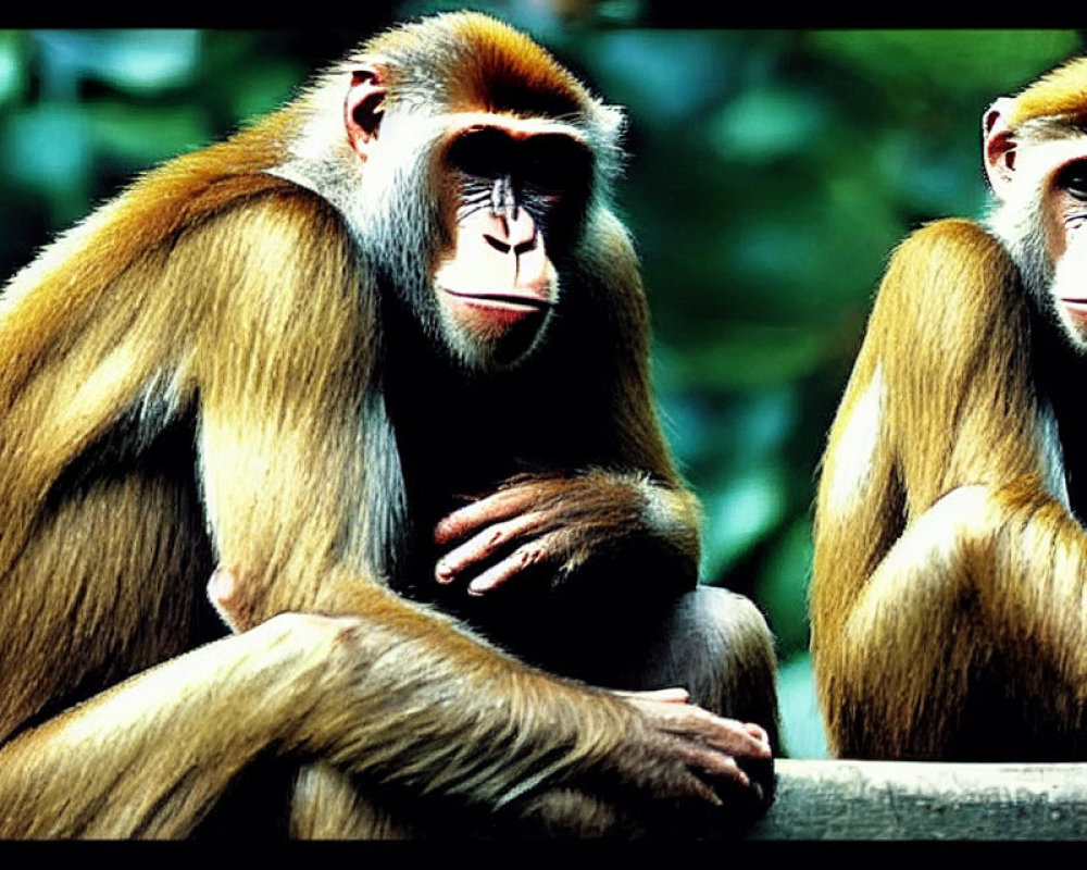 Vibrant mandrill monkeys sitting together in a calm state