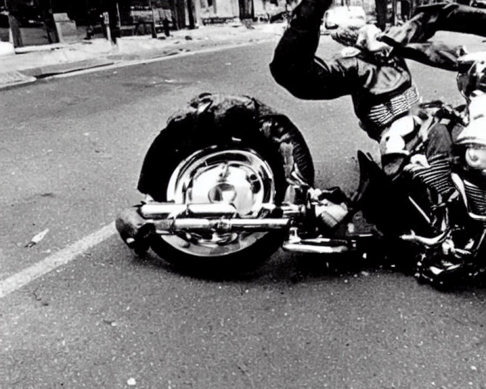 Motorcyclist caught in high-speed tumble on deserted street