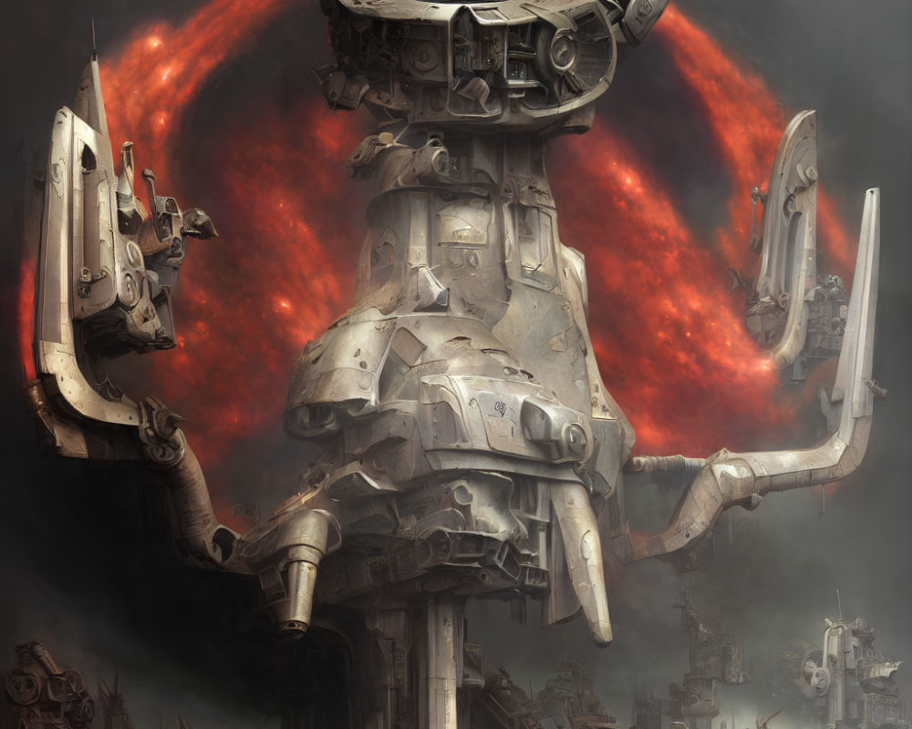 Gigantic mechanical war machine in post-apocalyptic setting