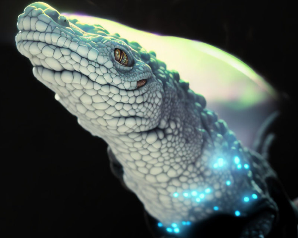 Fantasy-style crocodile with glowing blue patterns on scales