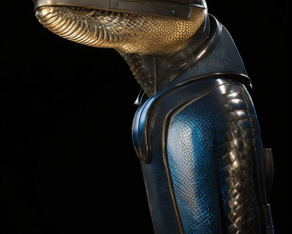 Elaborate alien costume with serpent-like headpiece and metallic suit