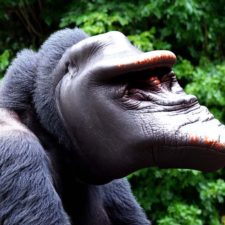 Detailed profile of a gorilla with textured skin and pronounced brow ridge