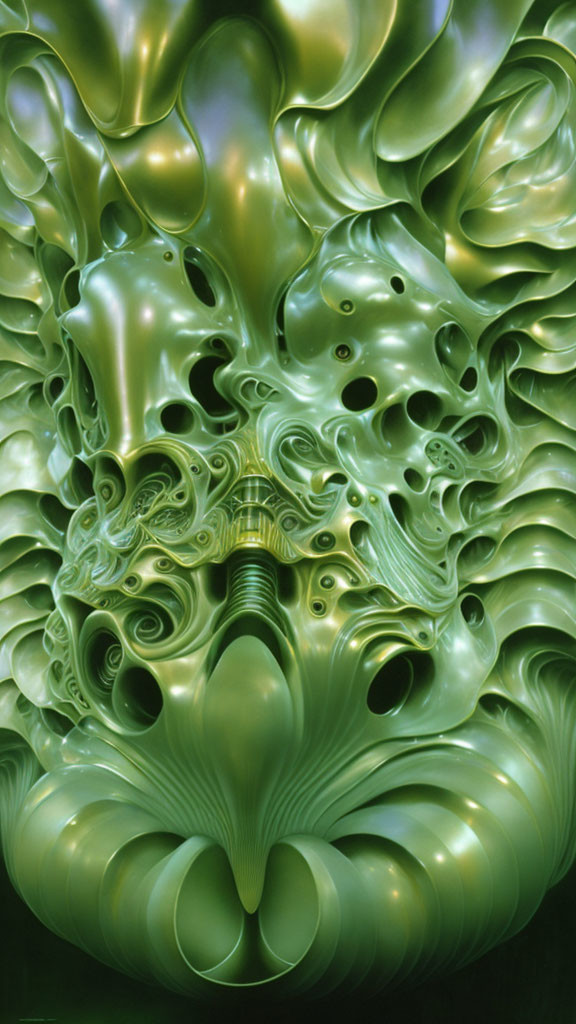 Swirling green abstract patterns and organic shapes.