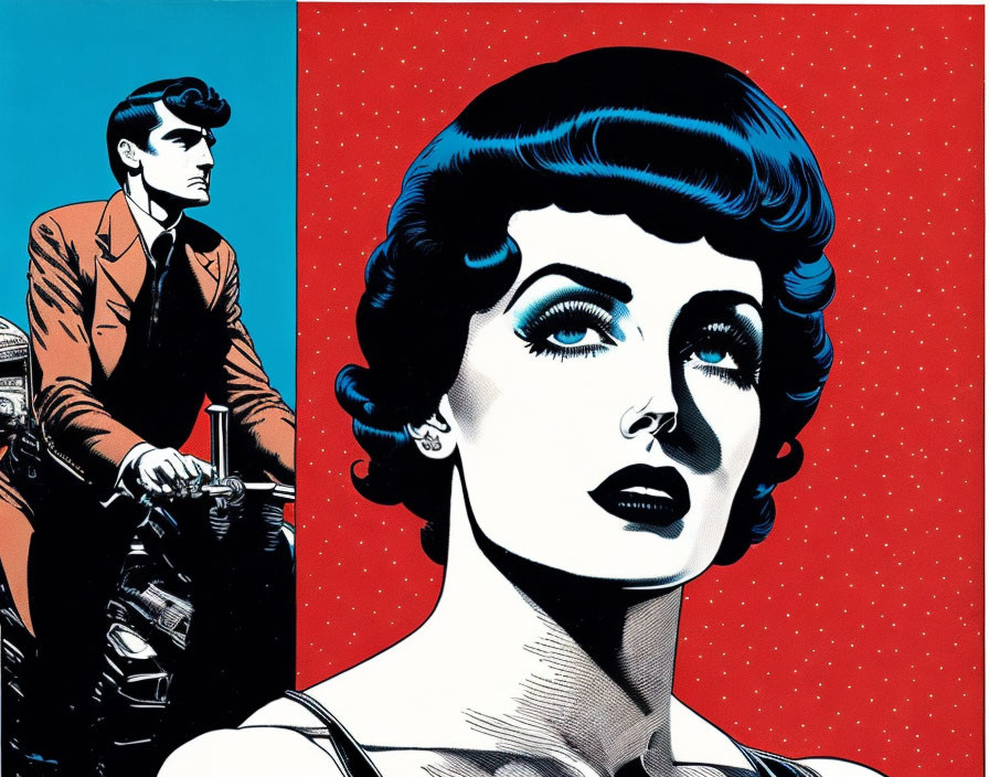 Pop Art Style Illustration of Woman and Man in Vintage Aesthetic