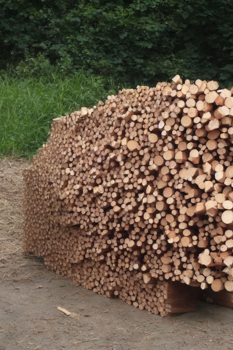 Neatly Arranged Stack of Round Wood Logs Outdoors