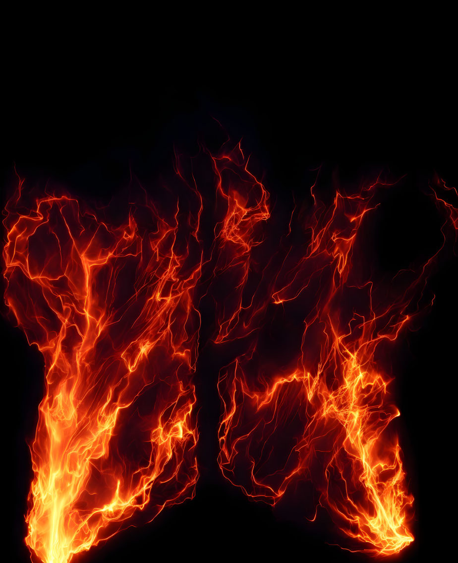 Dynamic fiery lines and shapes on black background: Abstract depiction of flames and lava flows