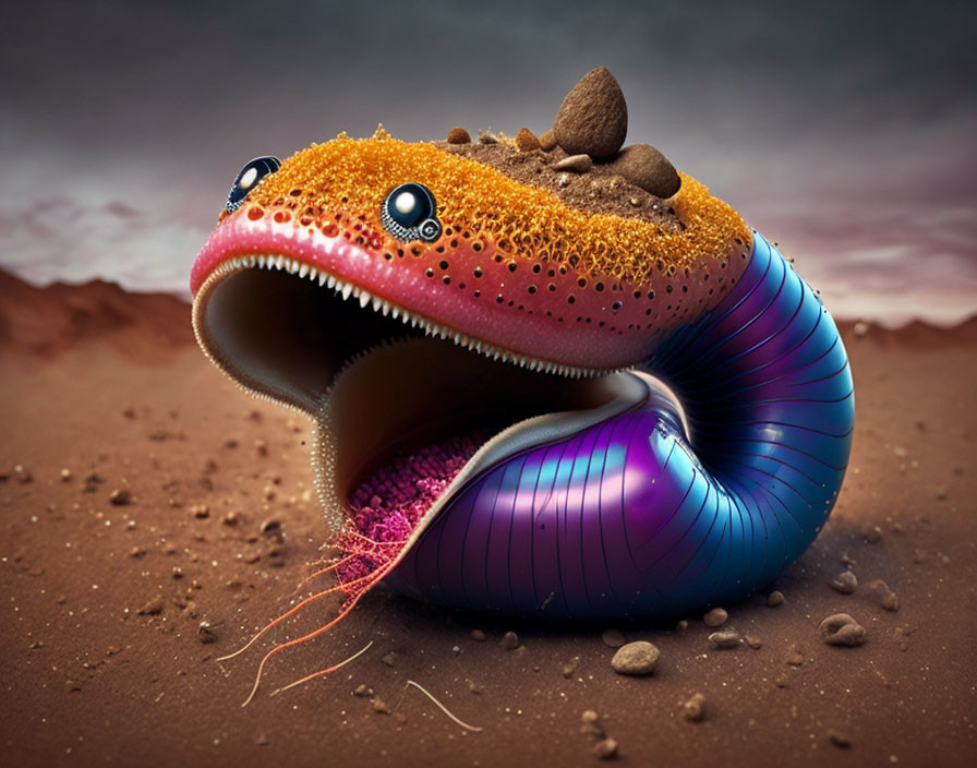 Vibrant snake-like creature in colorful digital artwork