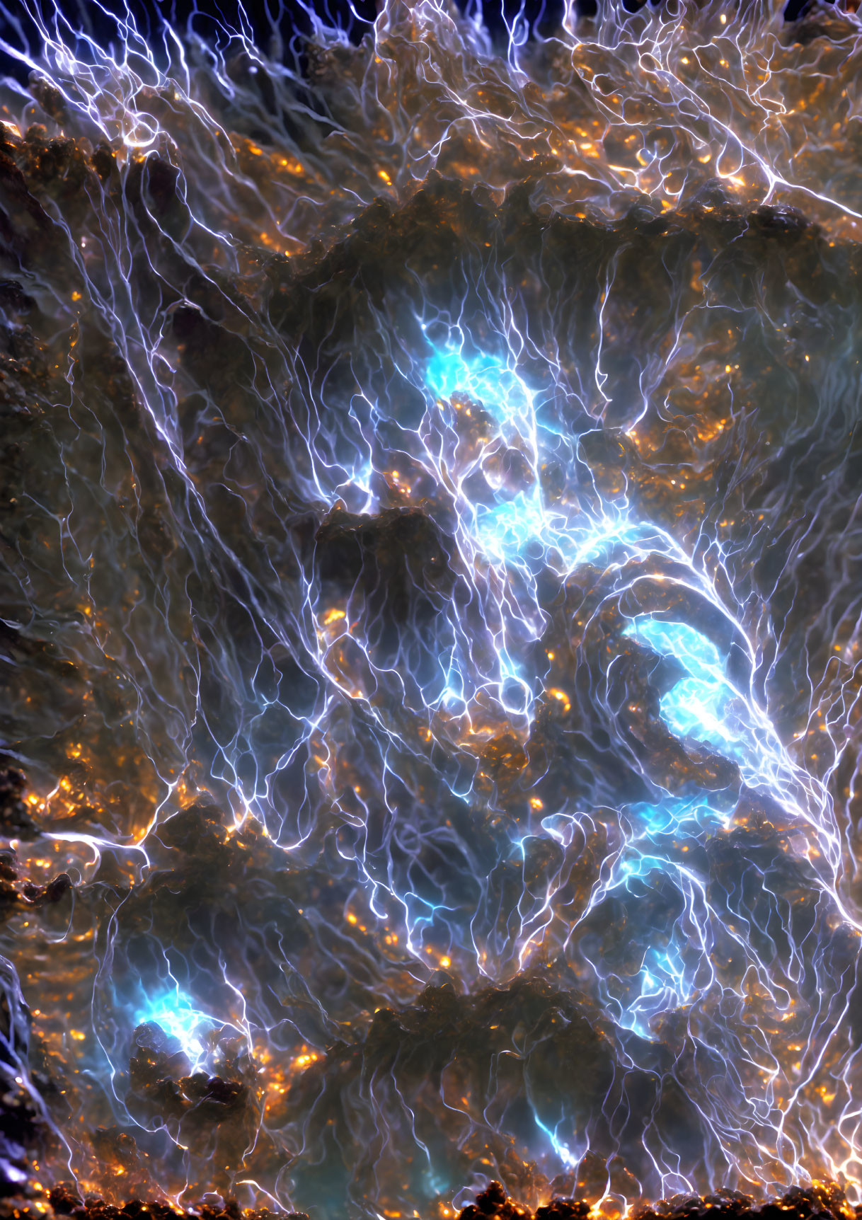 Vibrant blue lightning energy in golden-brown cosmic scene