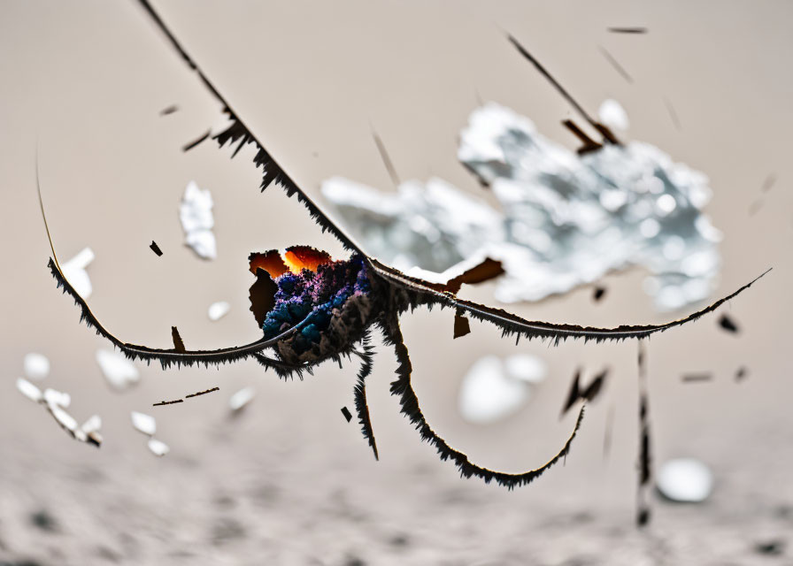 Vibrant butterfly on thorny branch with dewdrops: Nature's balance