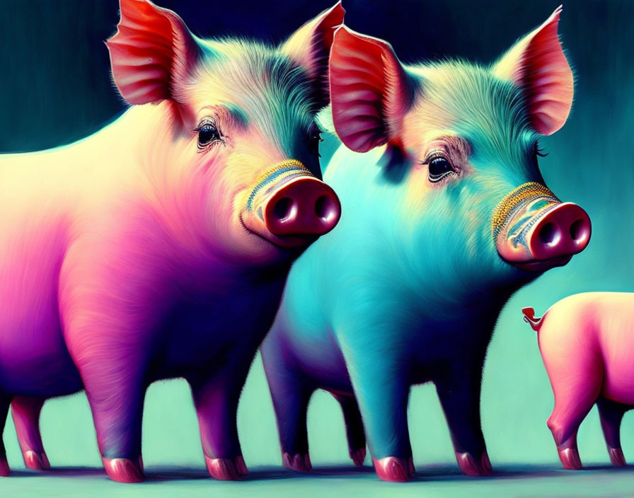 Colorful Painted Pigs on Dark Background