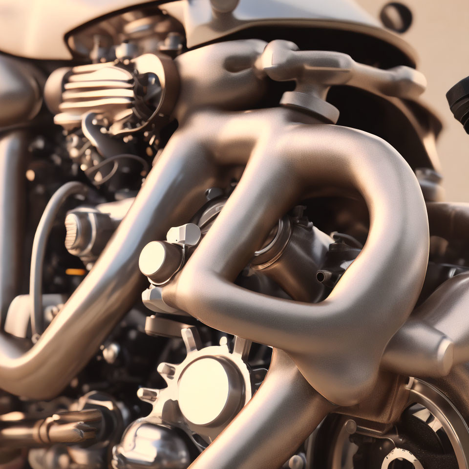 Detailed View of Motorcycle Engine Components on Beige Background