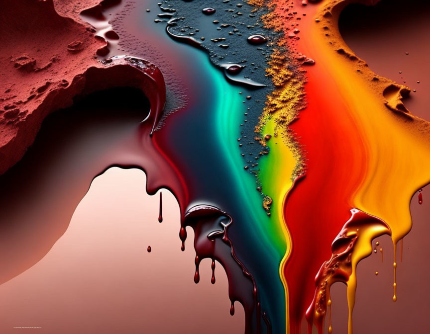 Colorful Glossy Abstract Art with Flowing Droplets