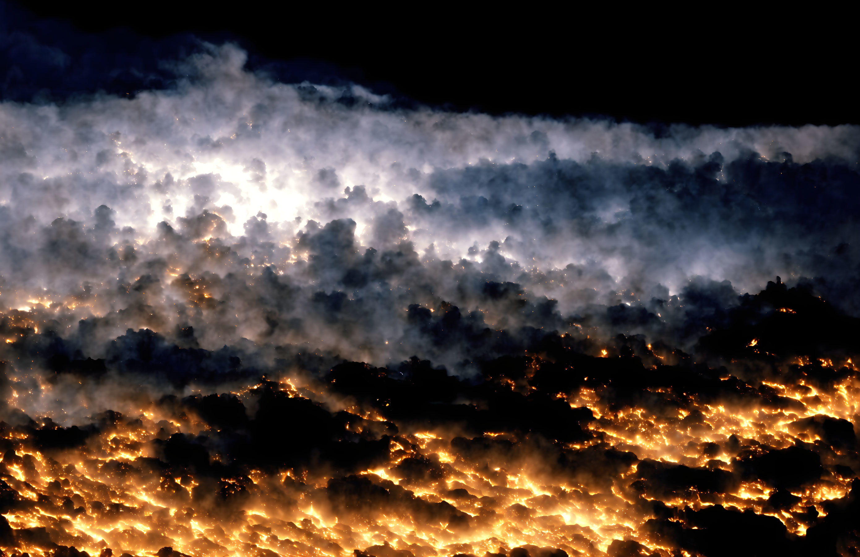 Intense photograph of fiery orange and deep blue clouds