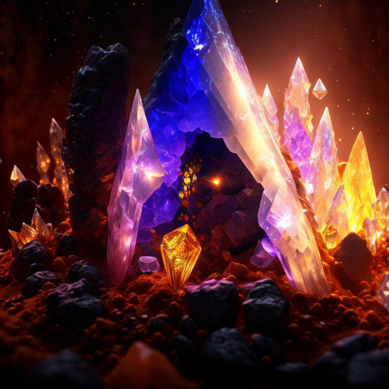 Colorful Crystals Sparkling in Mystical Light