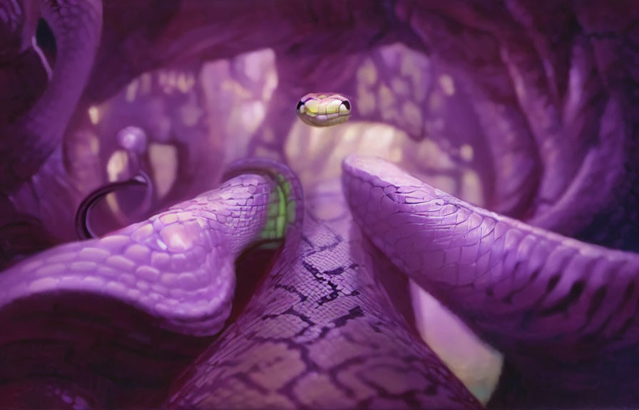 Purple Snake Artwork with Intertwining Bodies and Staring Eyes