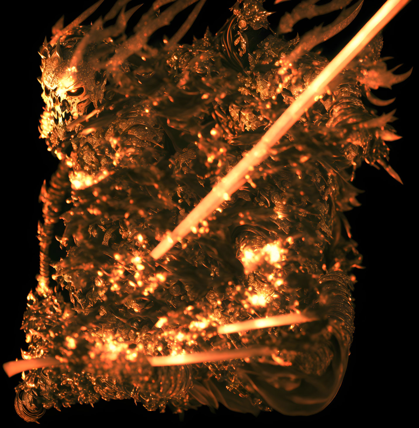 Abstract Orange and Yellow Fractal Patterns with Fiery Textures
