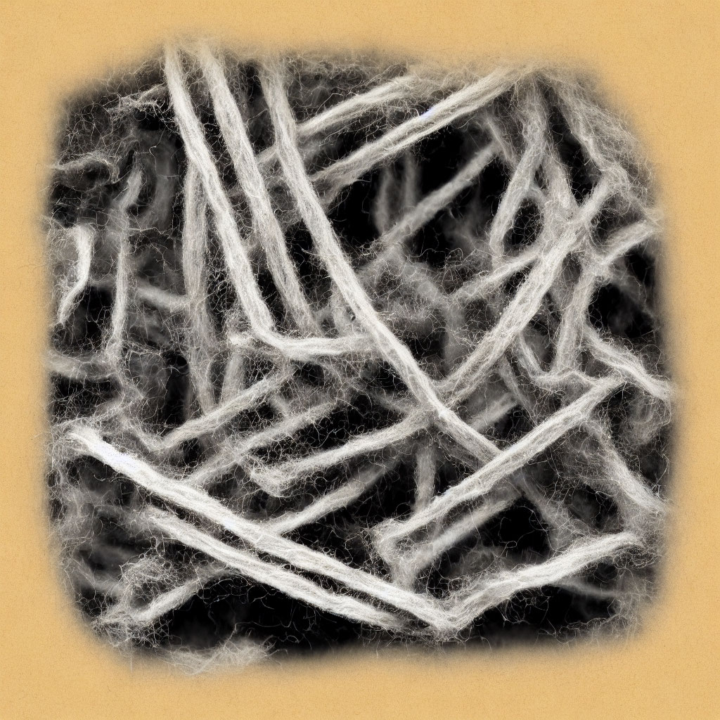 Detailed Close-Up of White Yarn Tangled on Tan Background