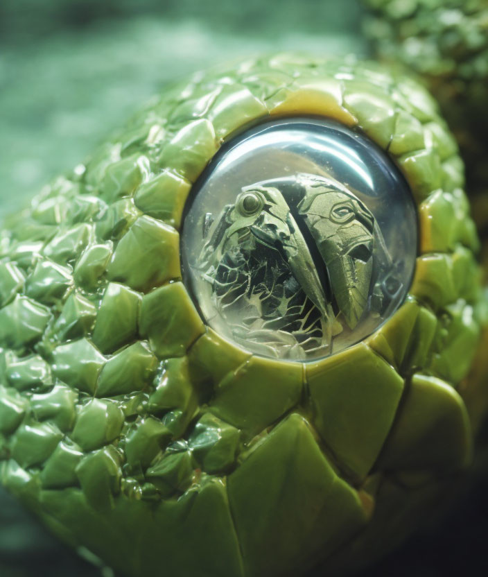 Reptile's Eye Reflecting Another Reptile in Close-Up