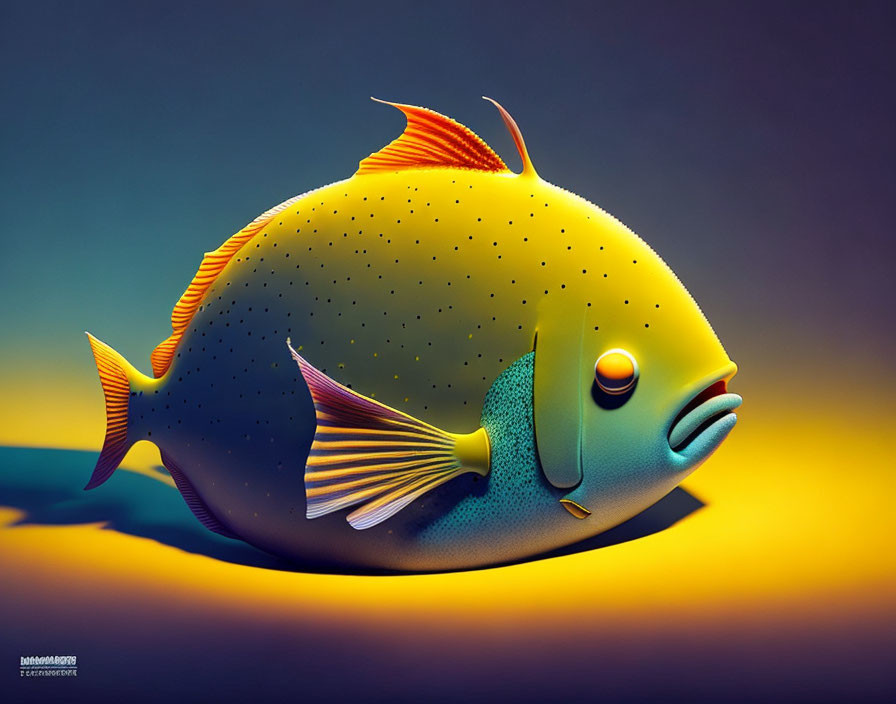 Colorful Tropical Fish Illustration on Blue Gradient Background