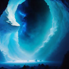 Mesmerizing Blue Glow and Ice Formations in Ice Cave