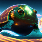 Colorful Turtle Swimming Underwater with Sunlight Reflections