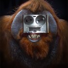 Orangutan with Mechanical Parts and Contemplative Expression