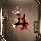 Woman's Reflection in Bathroom Mirror with Coat Nearby