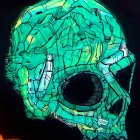 Neon Green and Blue Human Skull in Fiery Flames