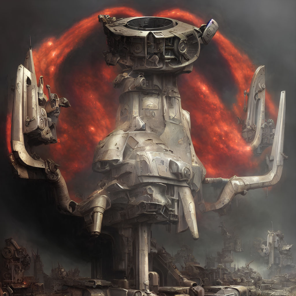 Gigantic mechanical war machine in post-apocalyptic setting