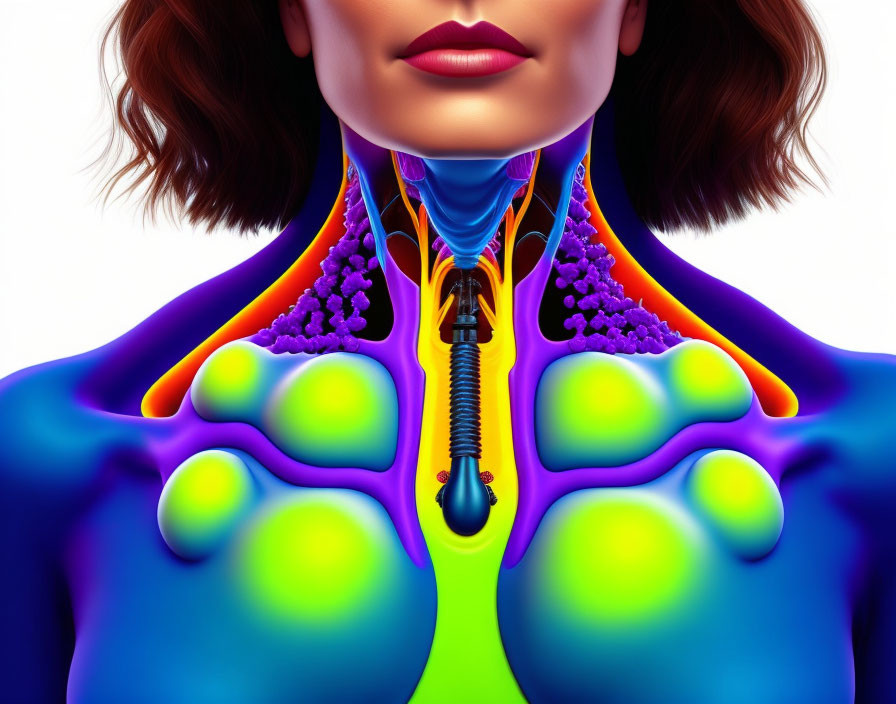 Colorful Anatomical Illustration of Woman's Thyroid Gland