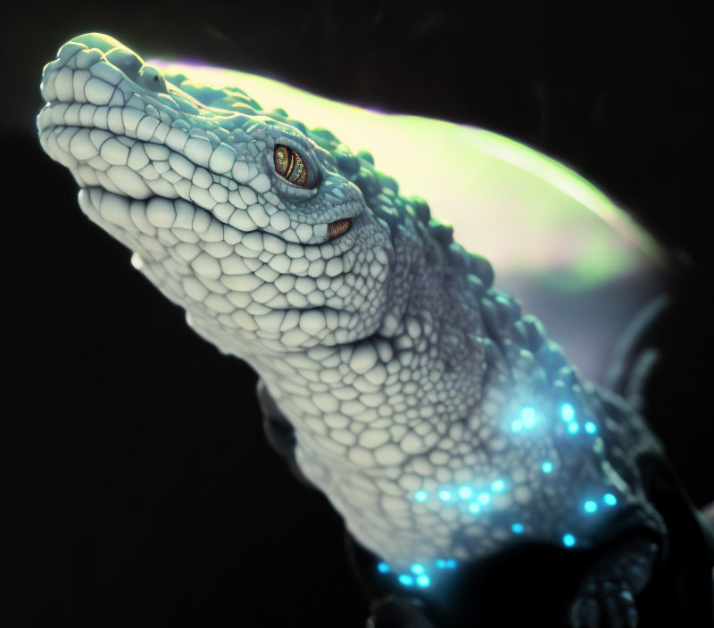 Fantasy-style crocodile with glowing blue patterns on scales