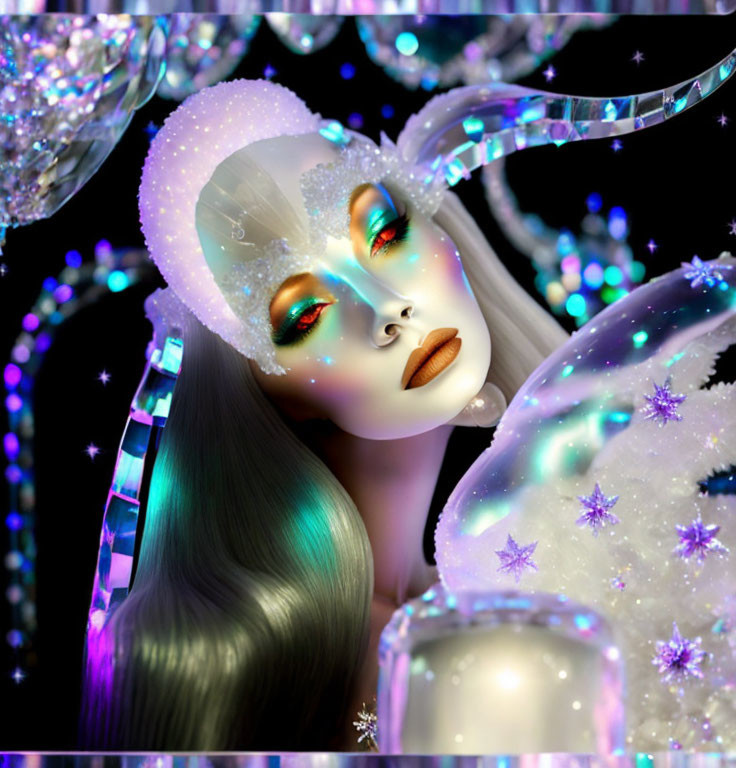 Fantasy digital art: Glittering female figure with cosmic elements