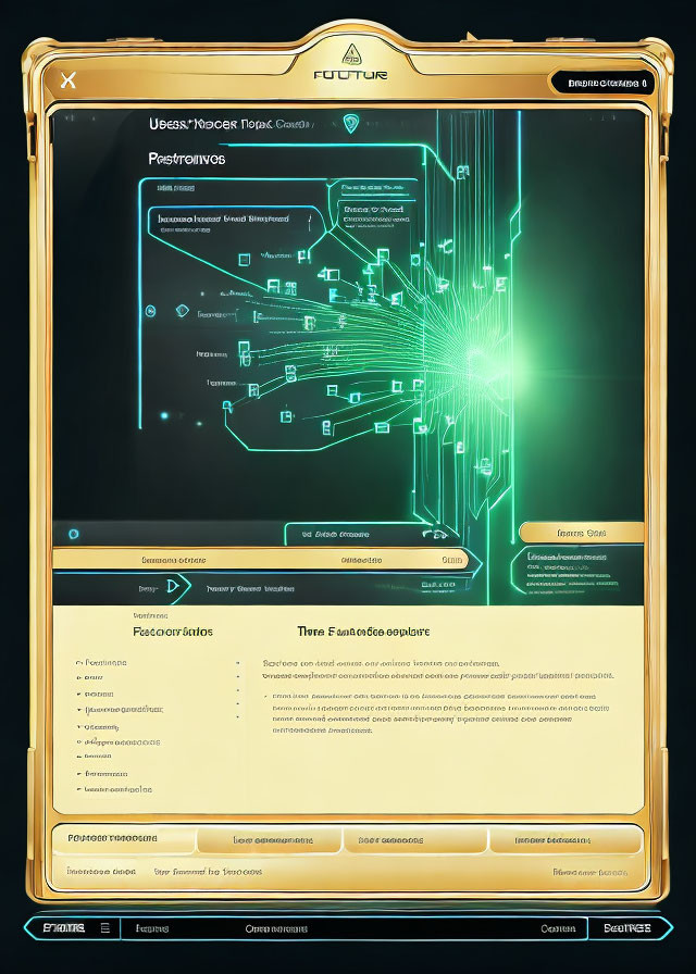 Futuristic neon green and yellow interface with data points on dark background