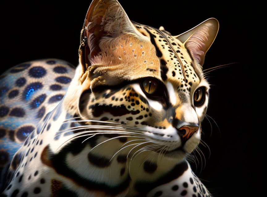 Close-Up of Ocelot with Spotted Fur and Piercing Eyes