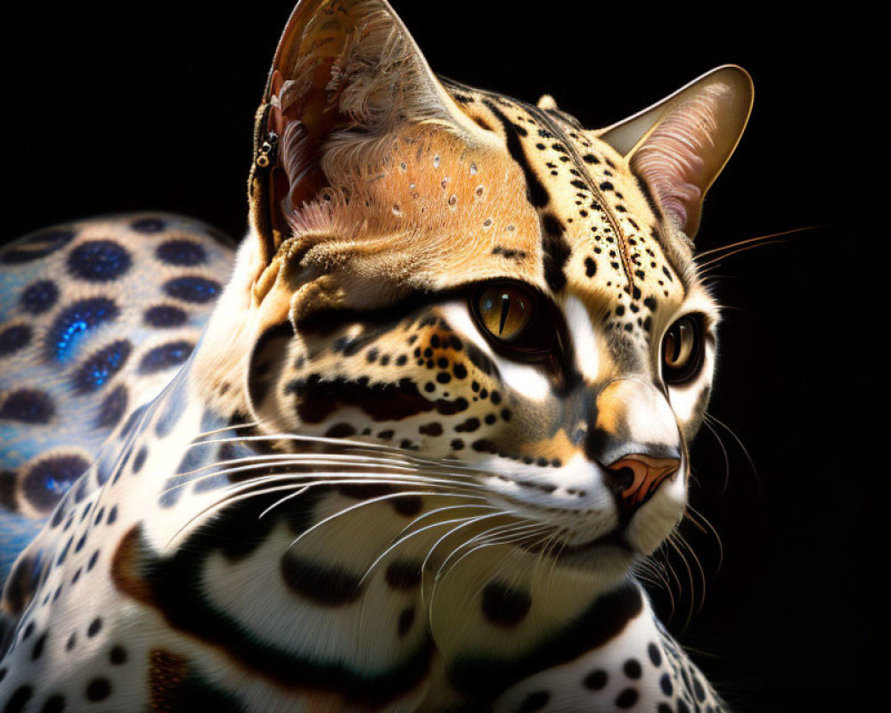 Close-Up of Ocelot with Spotted Fur and Piercing Eyes