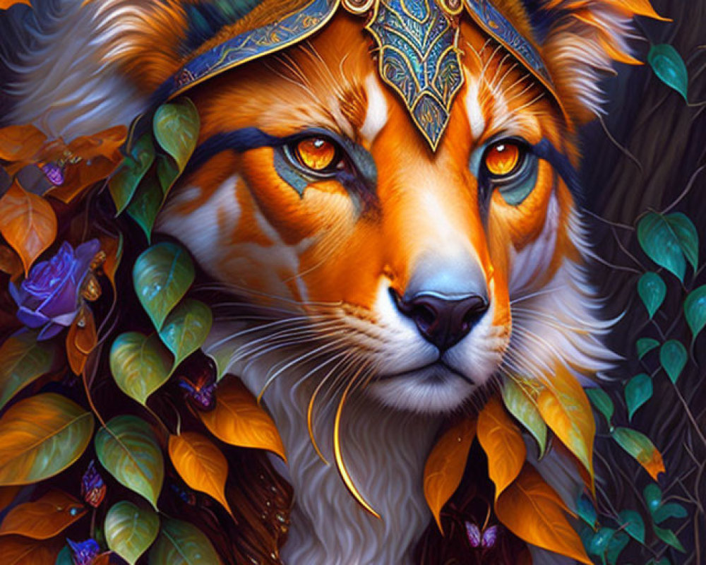 Colorful Illustration: Regal Fox in Ornate Golden Armor