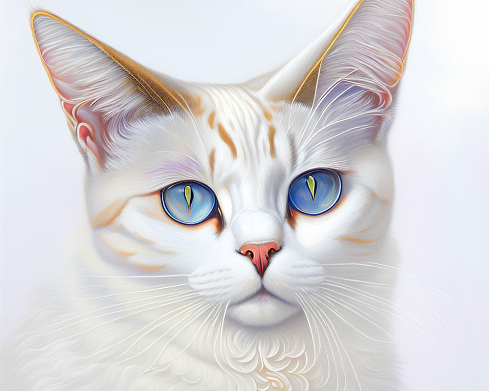 White and Orange Cat Digital Illustration with Blue Eyes and Fur Textures