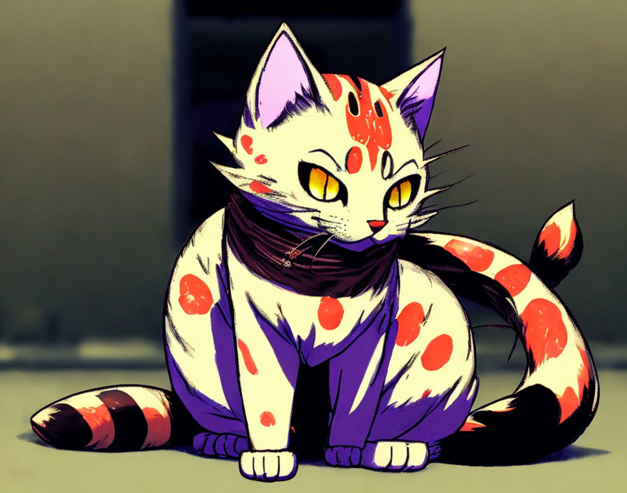 Stylized White Cat with Orange Spots and Stripes Illustration