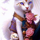 Colorful Artwork: Regal Cats with Golden Jewelry in Vibrant Setting