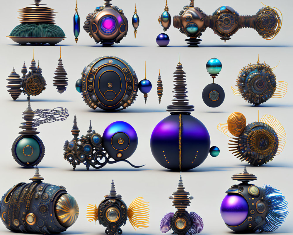 Intricate Metallic Spheres with Futuristic Designs