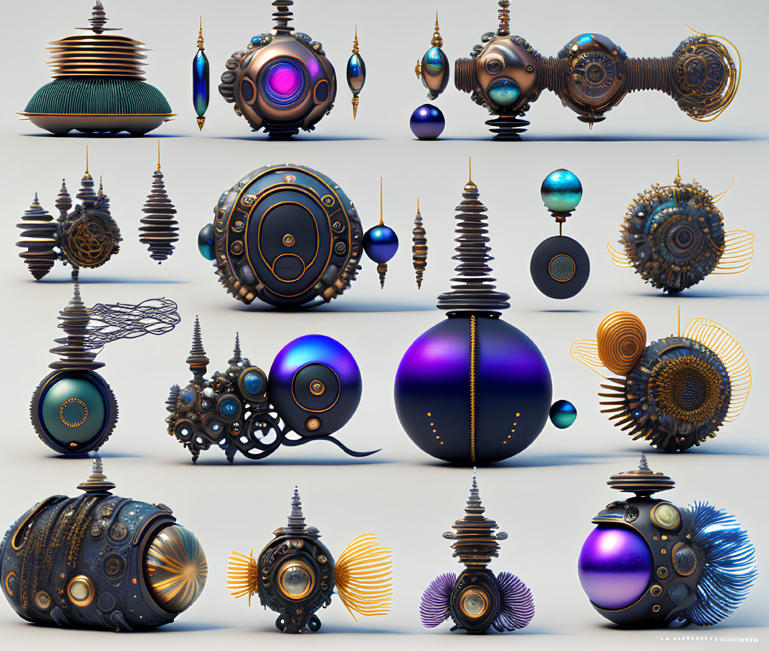 Intricate Metallic Spheres with Futuristic Designs