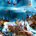 Coral-like structures and jellyfish in underwater scene