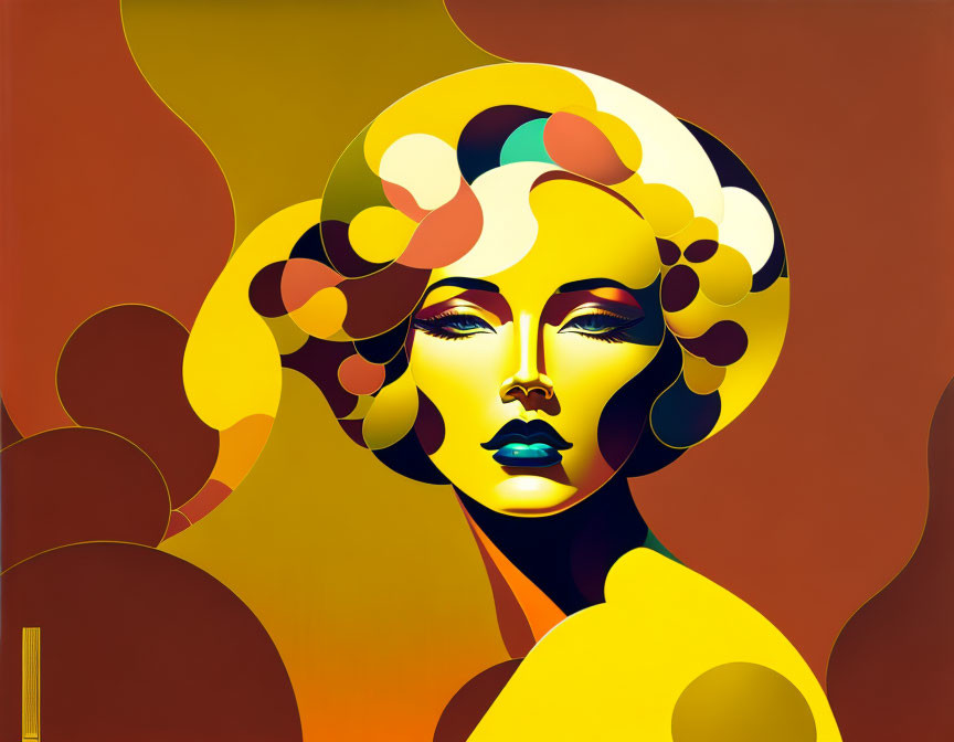 Colorful Woman Illustration on Abstract Golden-Orange Background